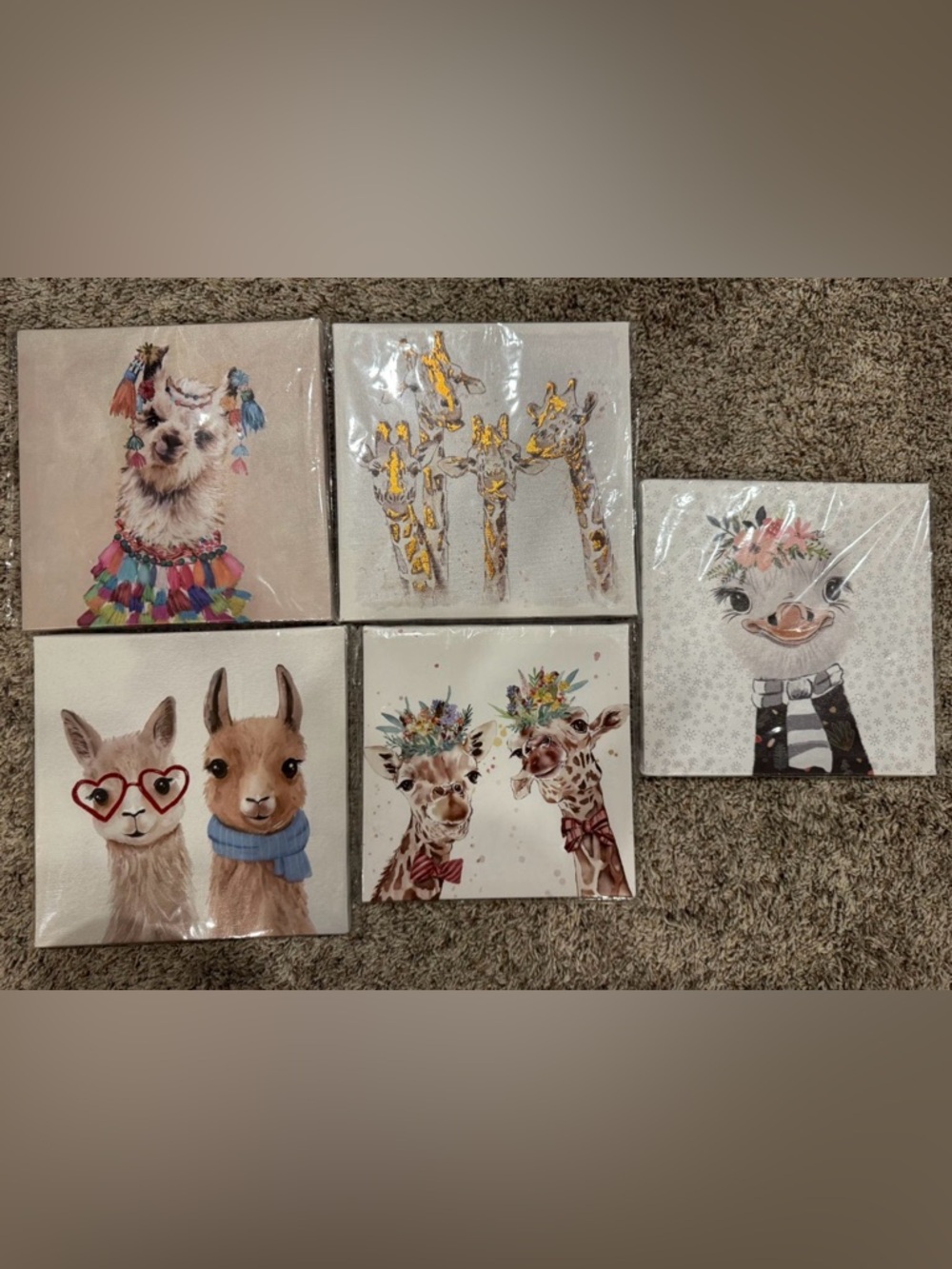 Nursery Canvas Wall Art Set of 5 - 8”x8”